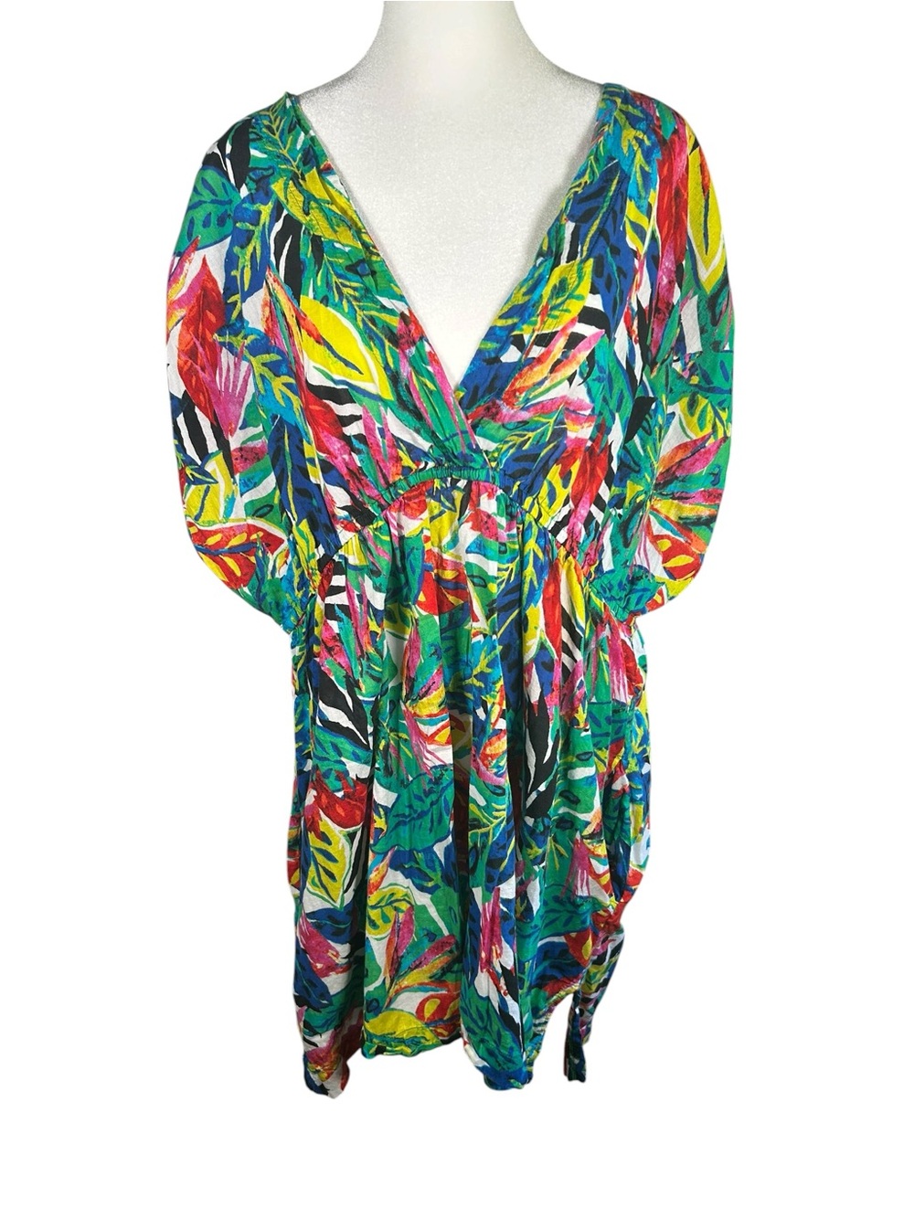 Resort Core Ralph Lauren Tropical Palm Leaf Kaftan Tunic Mini Dress Plus Size 2X